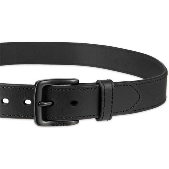 Mens Black Leather Belt Casual Jean Belt with Gunmetal Buckle Everyday Wear - Picture 3 of 7